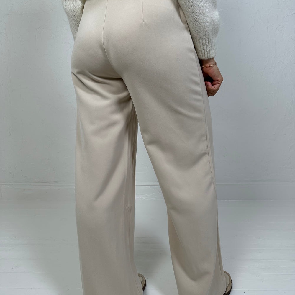 WIJDE PANTALON VAN STEVIGE STOF BEIGE