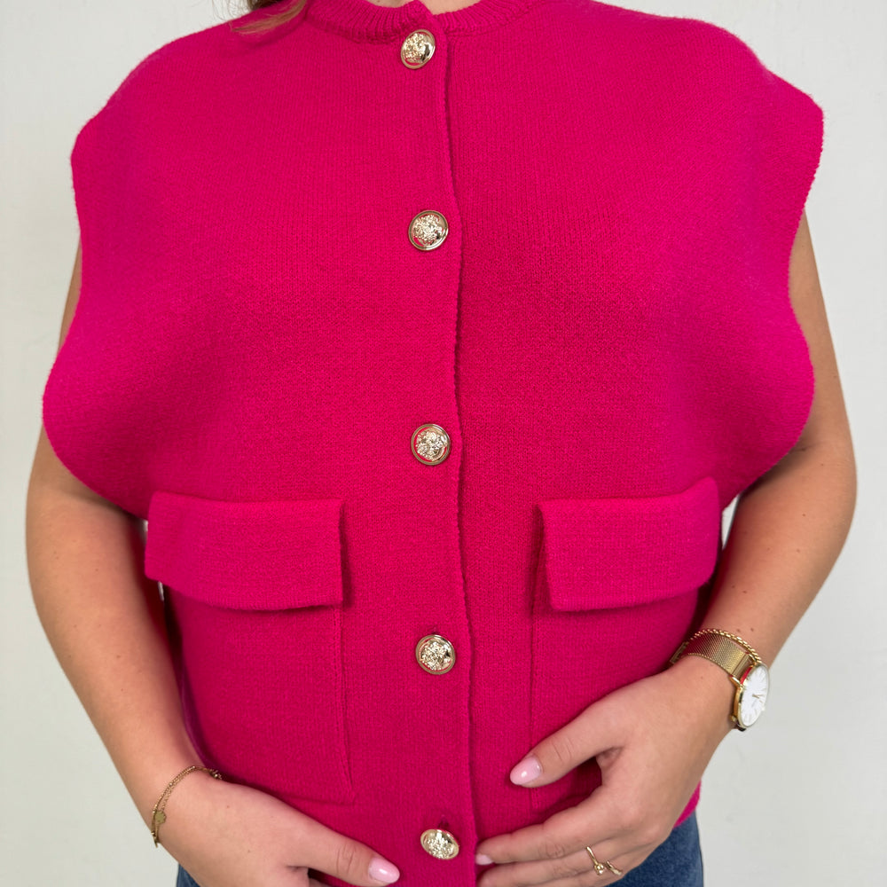 GILET MET GOUDEN KNOPEN  FUCHSIA