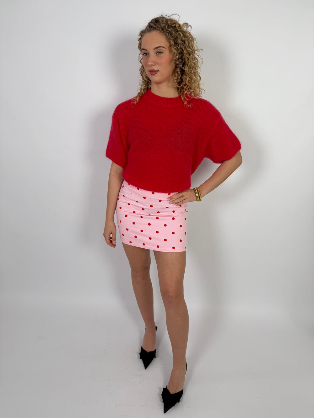 POLKA DOT SKIRT PINK/RED