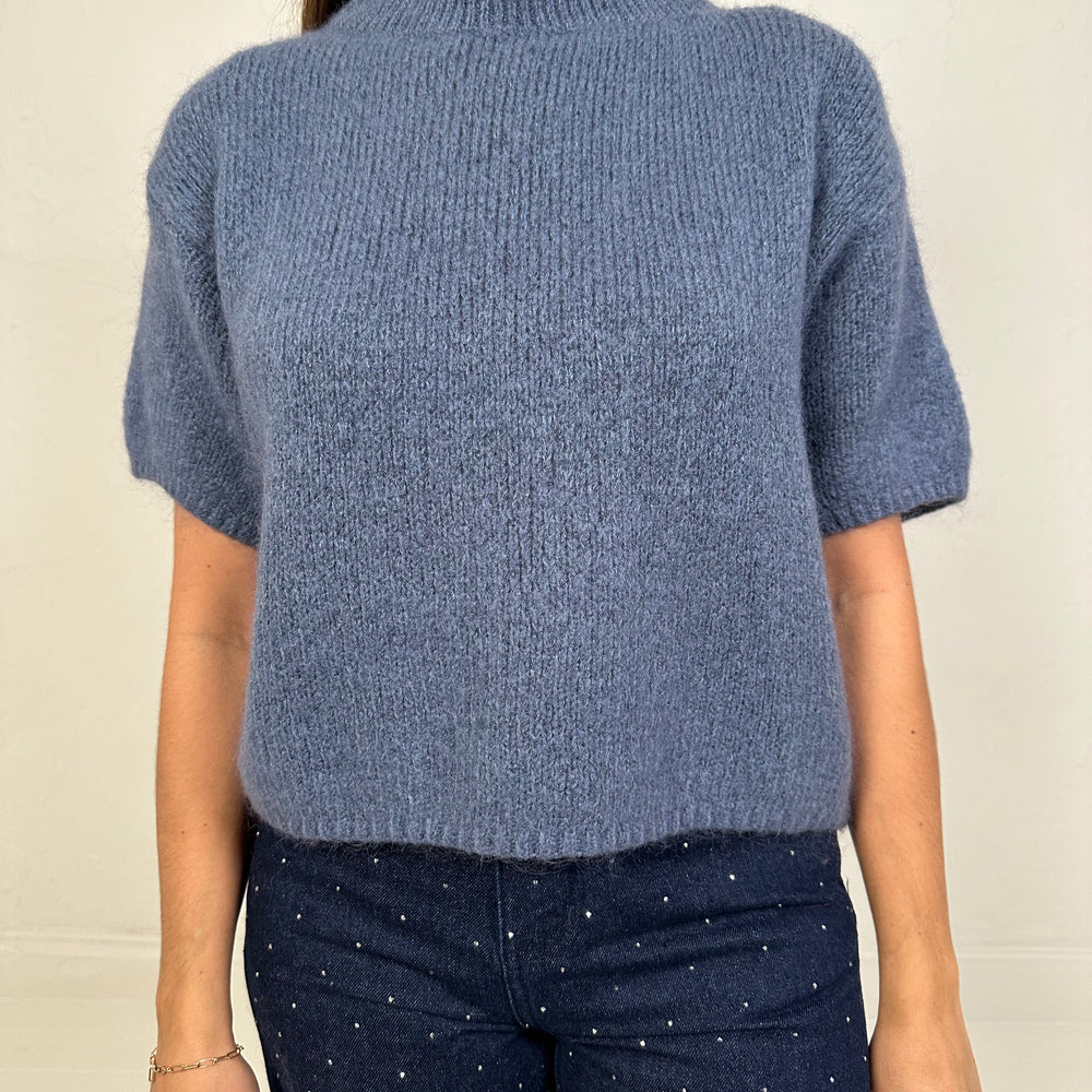 GEBREIDE TOP VINTAGE BLAUW