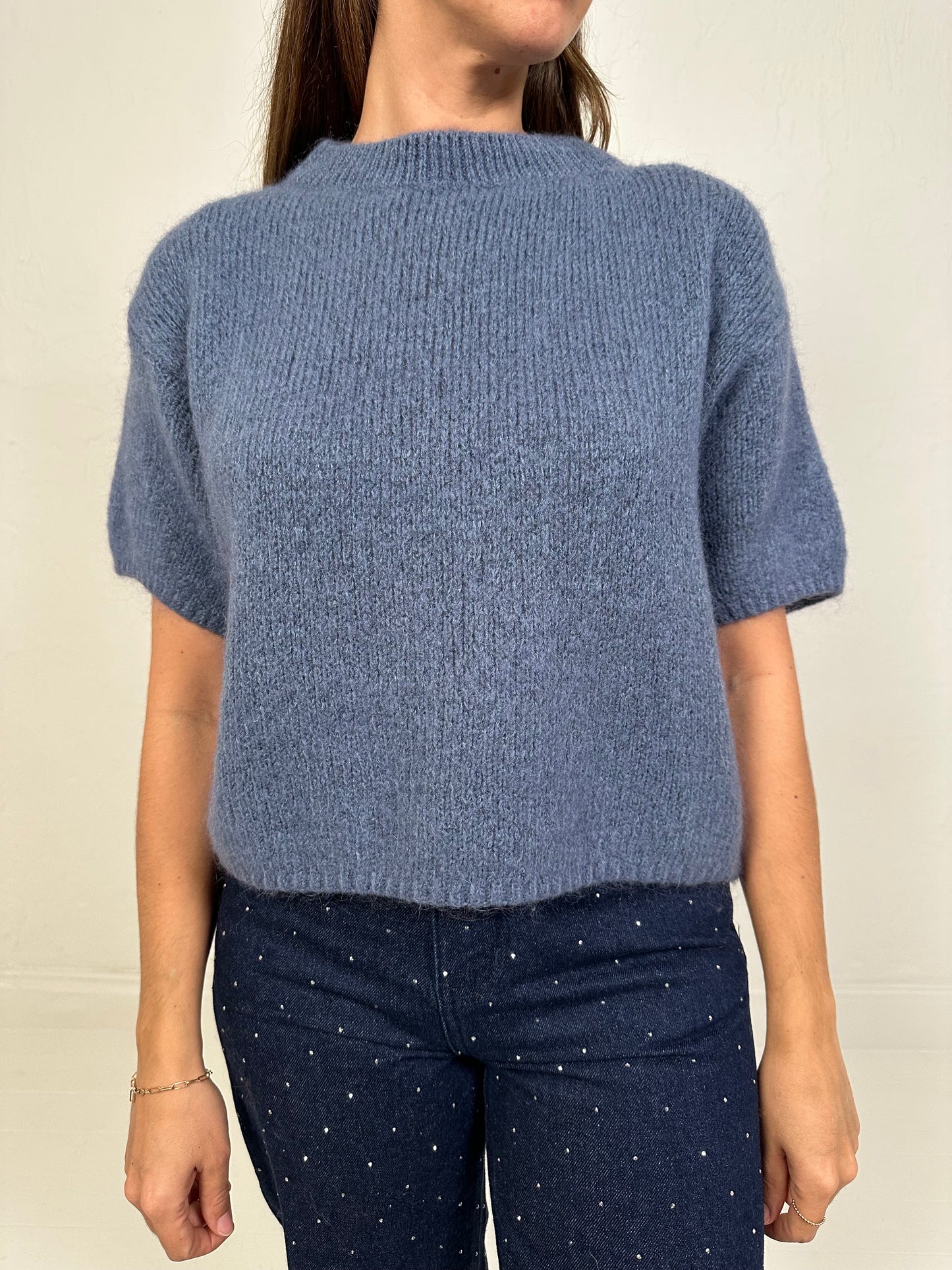 GEBREIDE TOP VINTAGE BLAUW