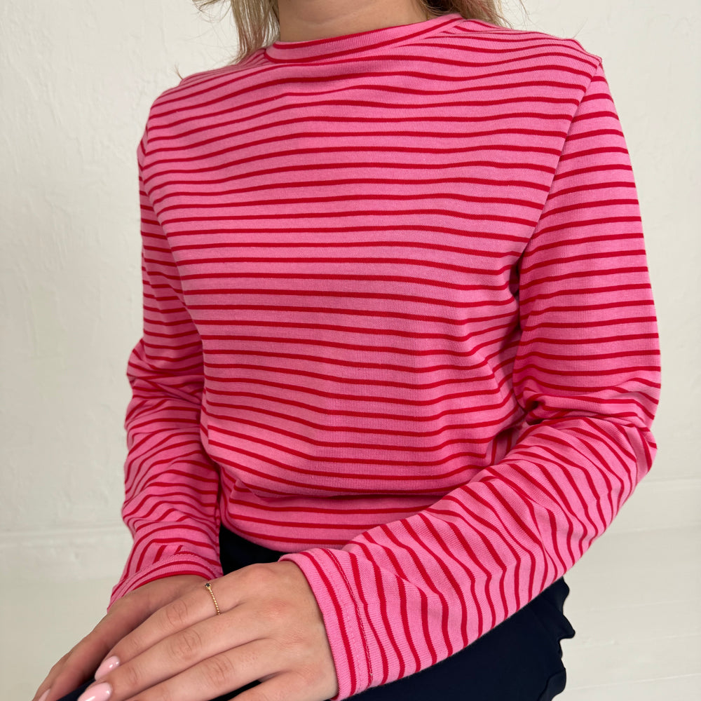 GESTREEPT LANGE MOUWEN SHIRT ROZE