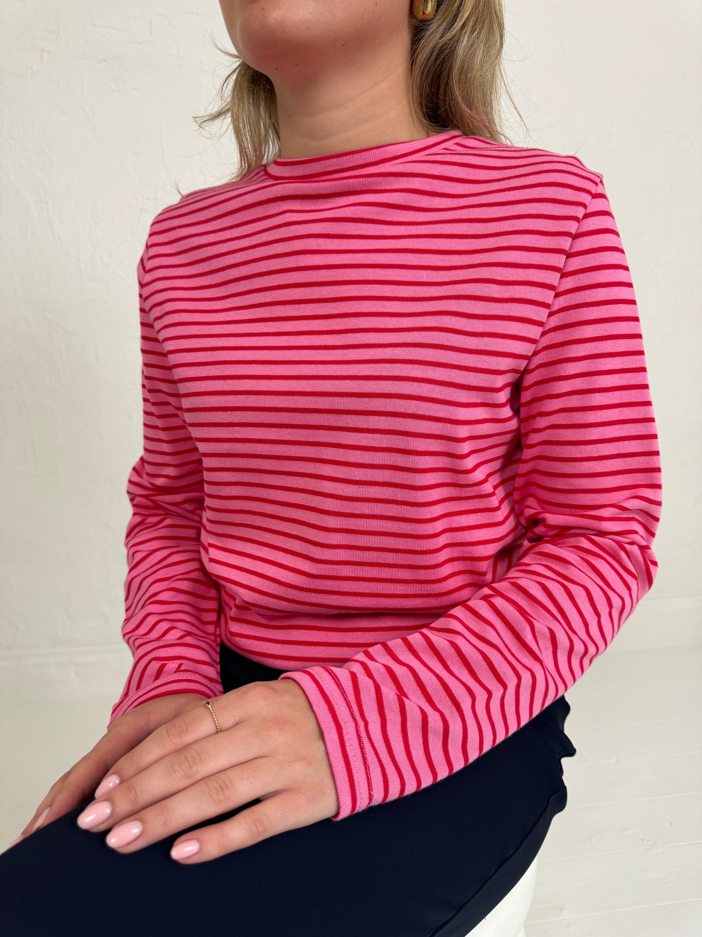 GESTREEPT LANGE MOUWEN SHIRT ROZE