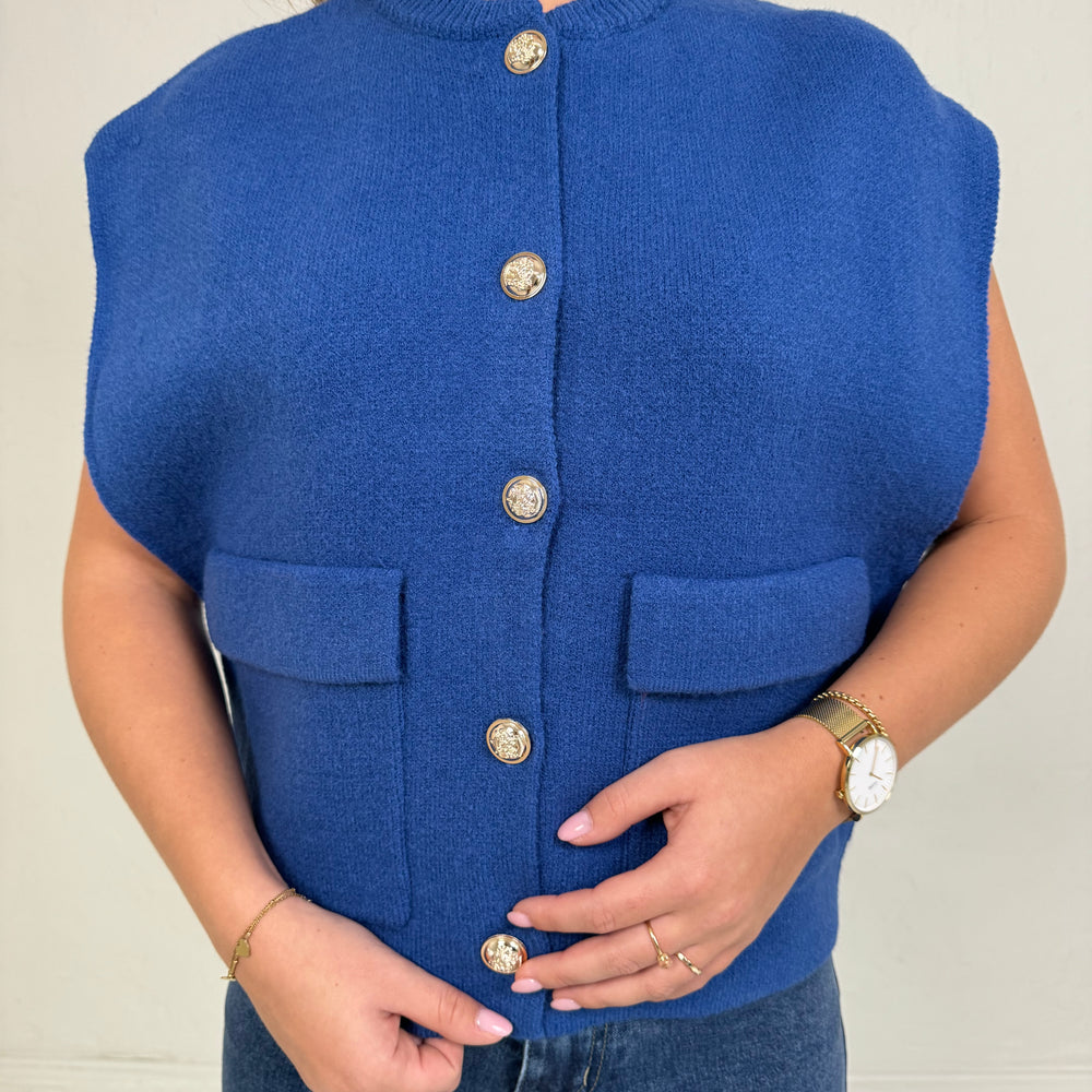 GILET MET GOUDEN KNOPEN VINTAGE BLAUW