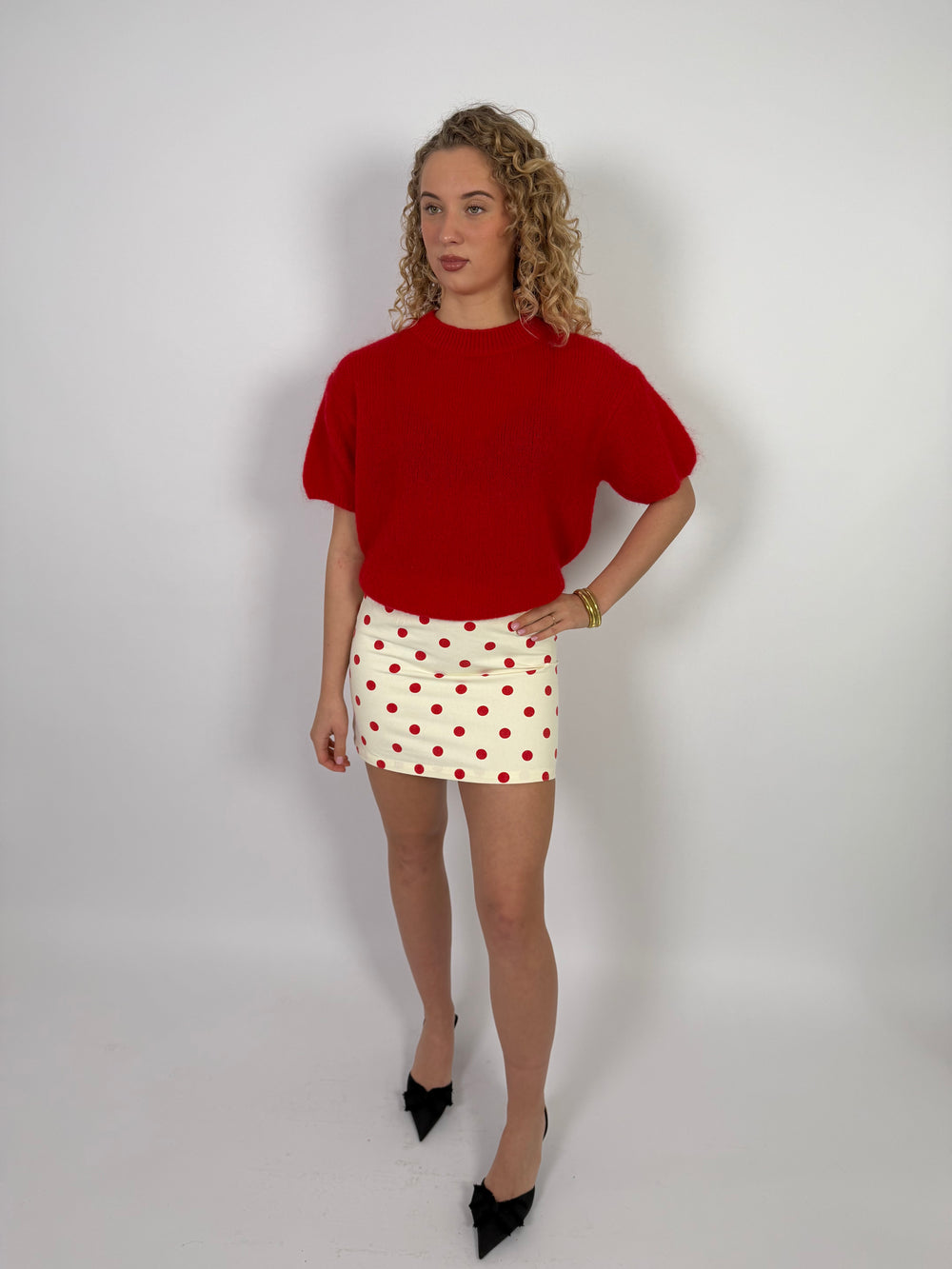 POLKA DOT SKIRT BEIGE/RED