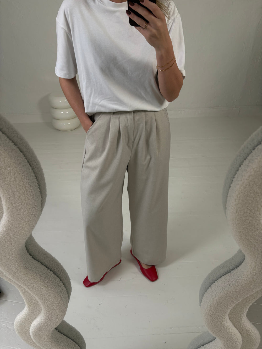 LINNEN LOOK PANTALON BEIGE