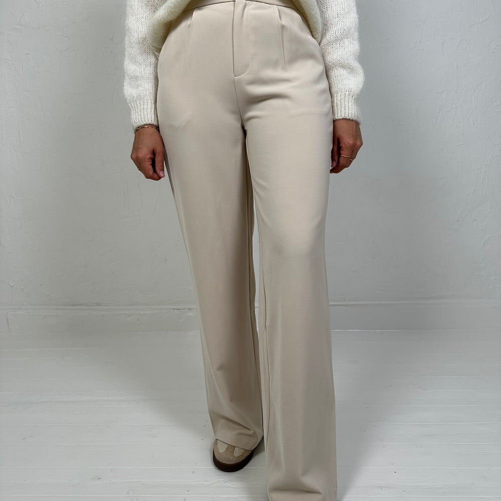 WIJDE PANTALON VAN STEVIGE STOF BEIGE