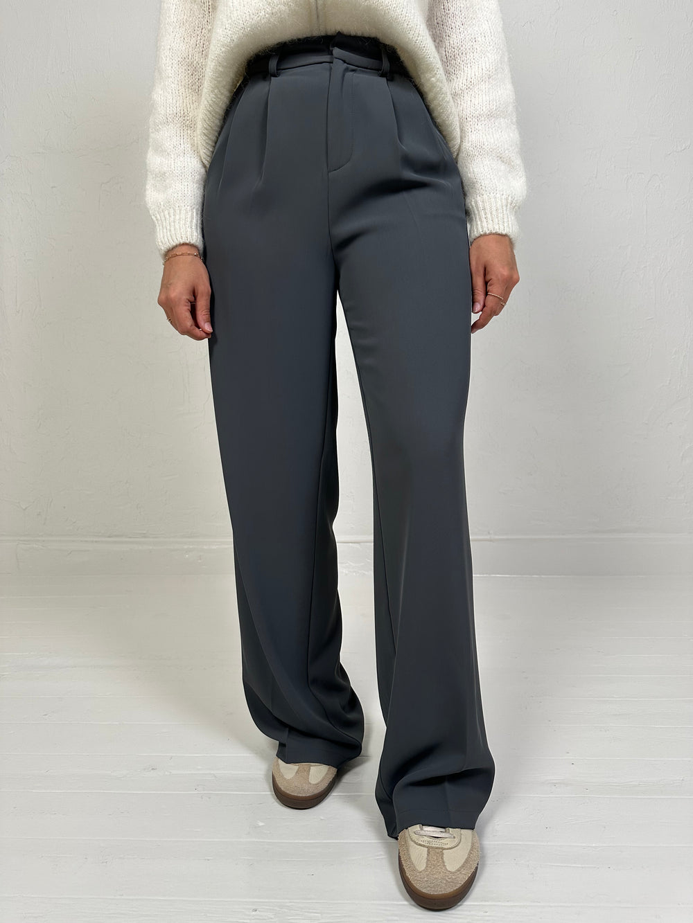 HIGH WAIST PANTALON DONKER GRIJS