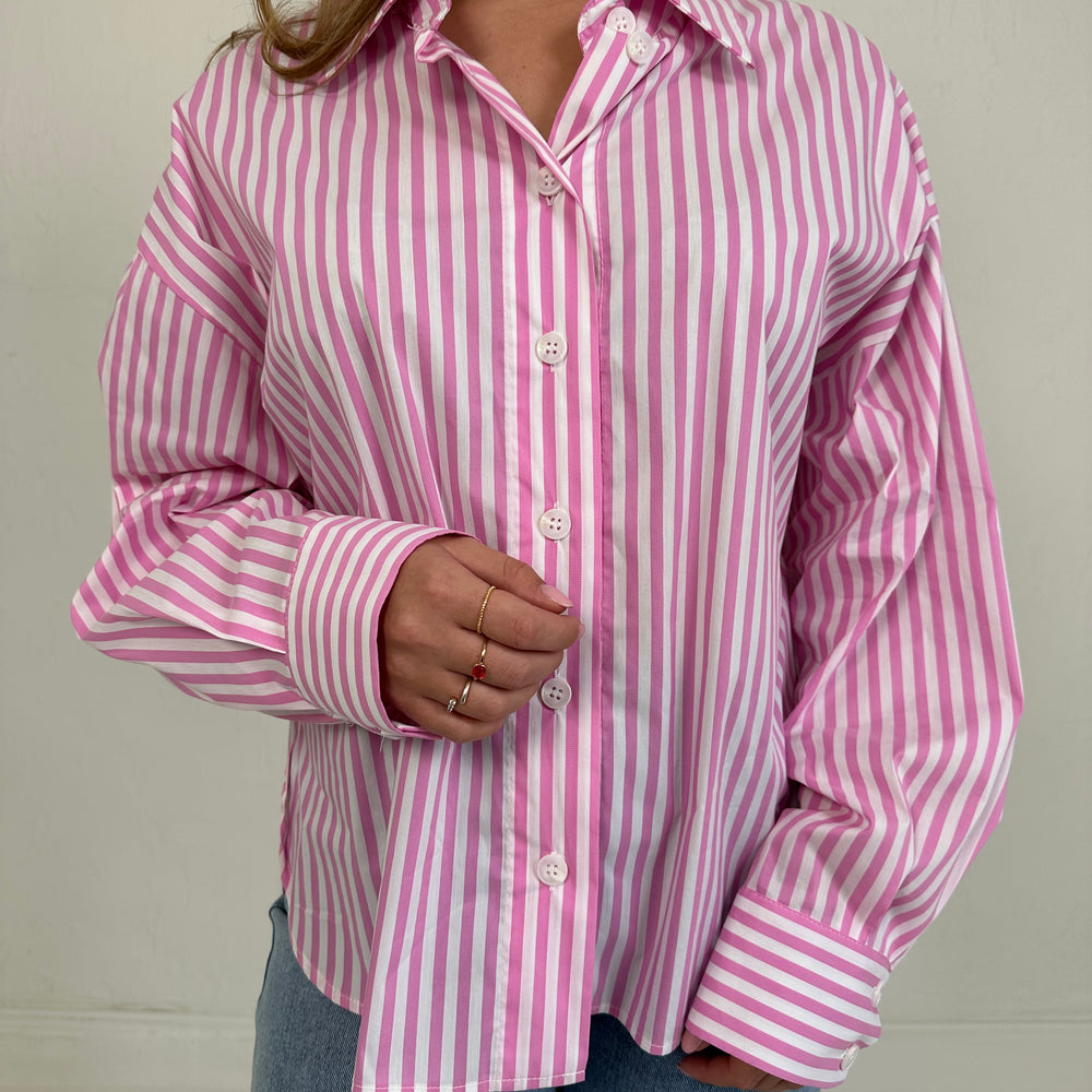 GESTREEPTE BLOUSE ROZE