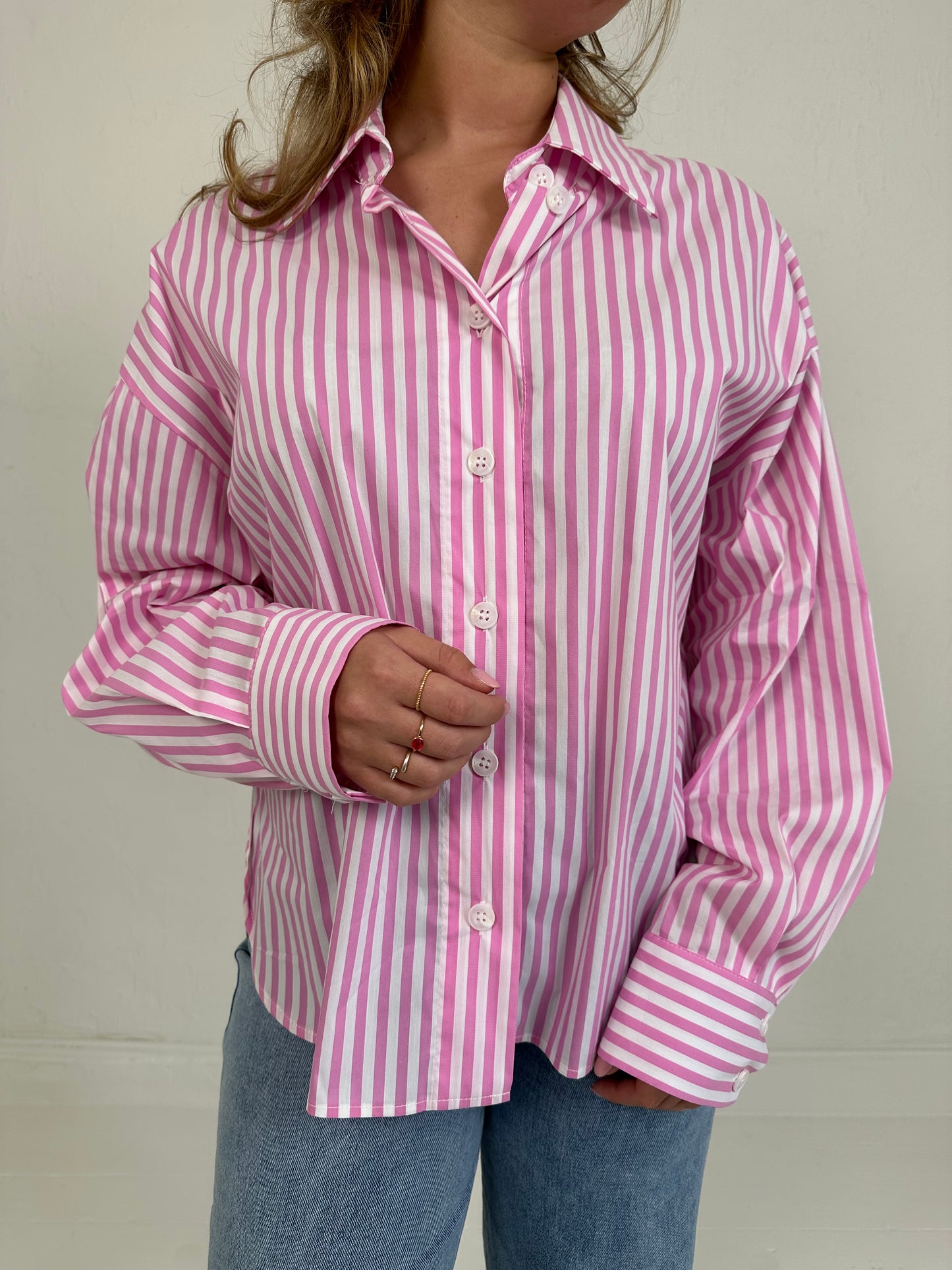 GESTREEPTE BLOUSE ROZE