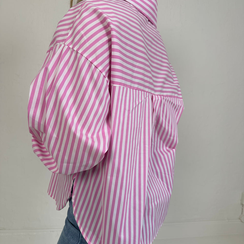 GESTREEPTE BLOUSE ROZE