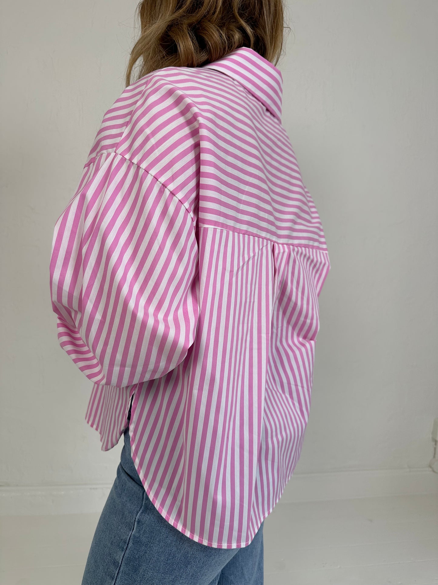 GESTREEPTE BLOUSE ROZE